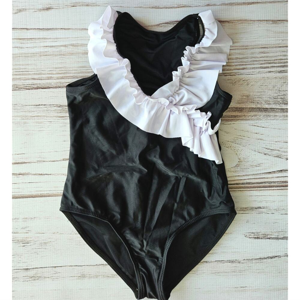 Shein Black and White Ruffle Bathingsuit sz 5T